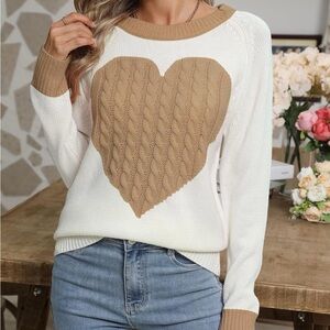 Heart Pattern Cream and Tan Sweater